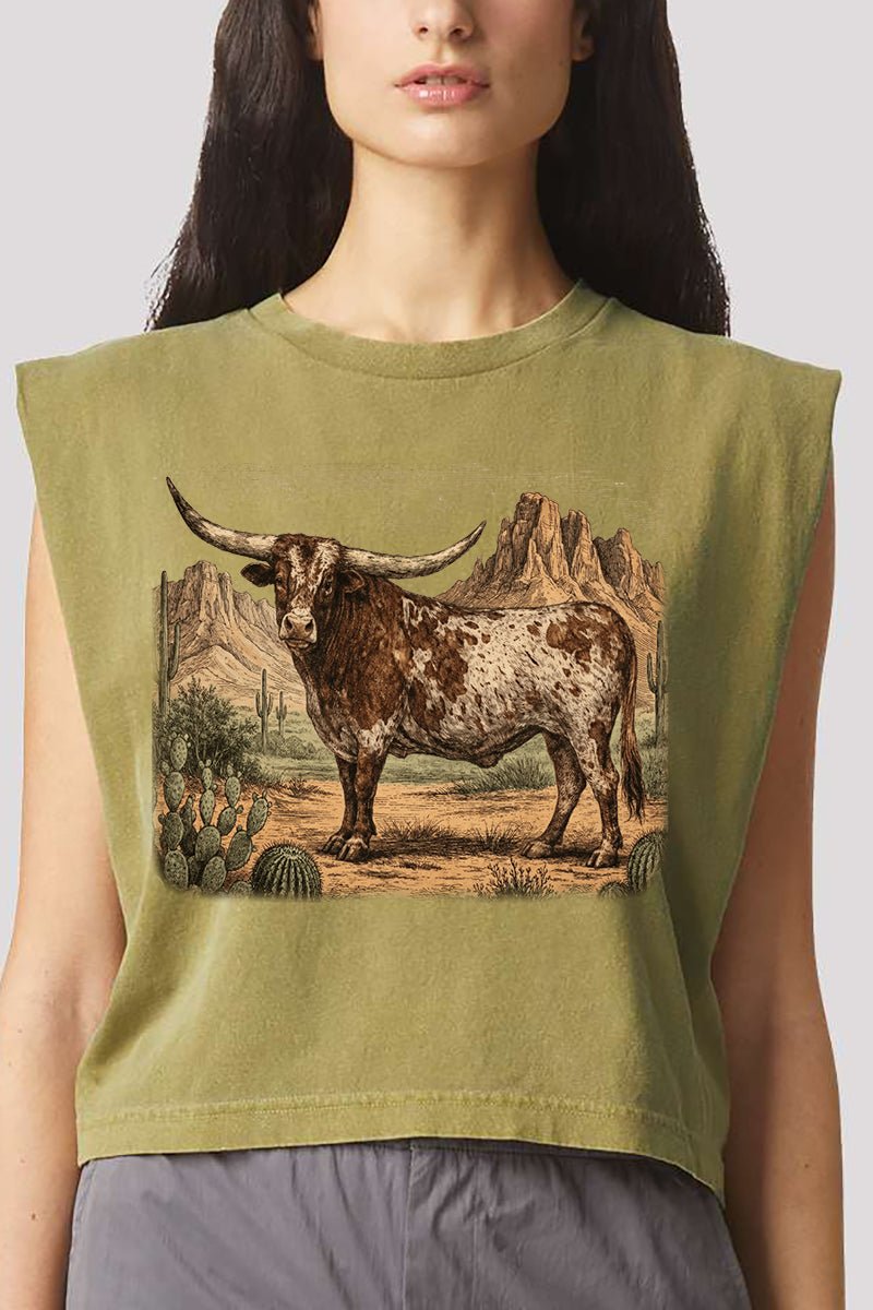 Desert Monarch Longhorn Women's Garment - Dyed Heavyweight Muscle Tee - Wholesale Accessory Market
