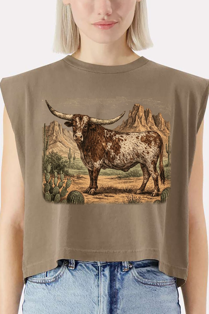 Desert Monarch Longhorn Women's Garment - Dyed Heavyweight Muscle Tee - Wholesale Accessory Market