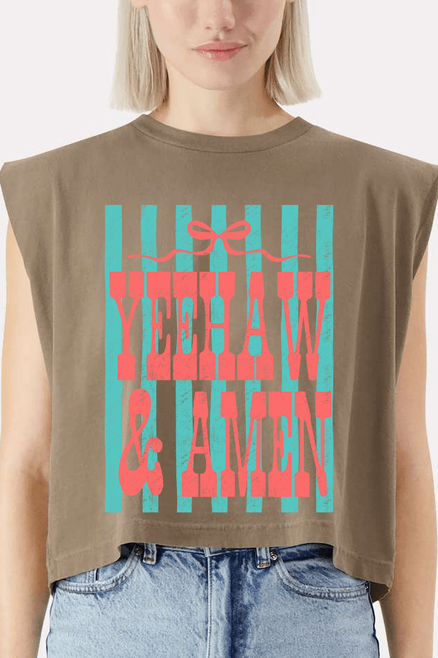 Striped Yeehaw & Amen Women's Garment - Dyed Heavyweight Muscle Tee - Wholesale Accessory Market
