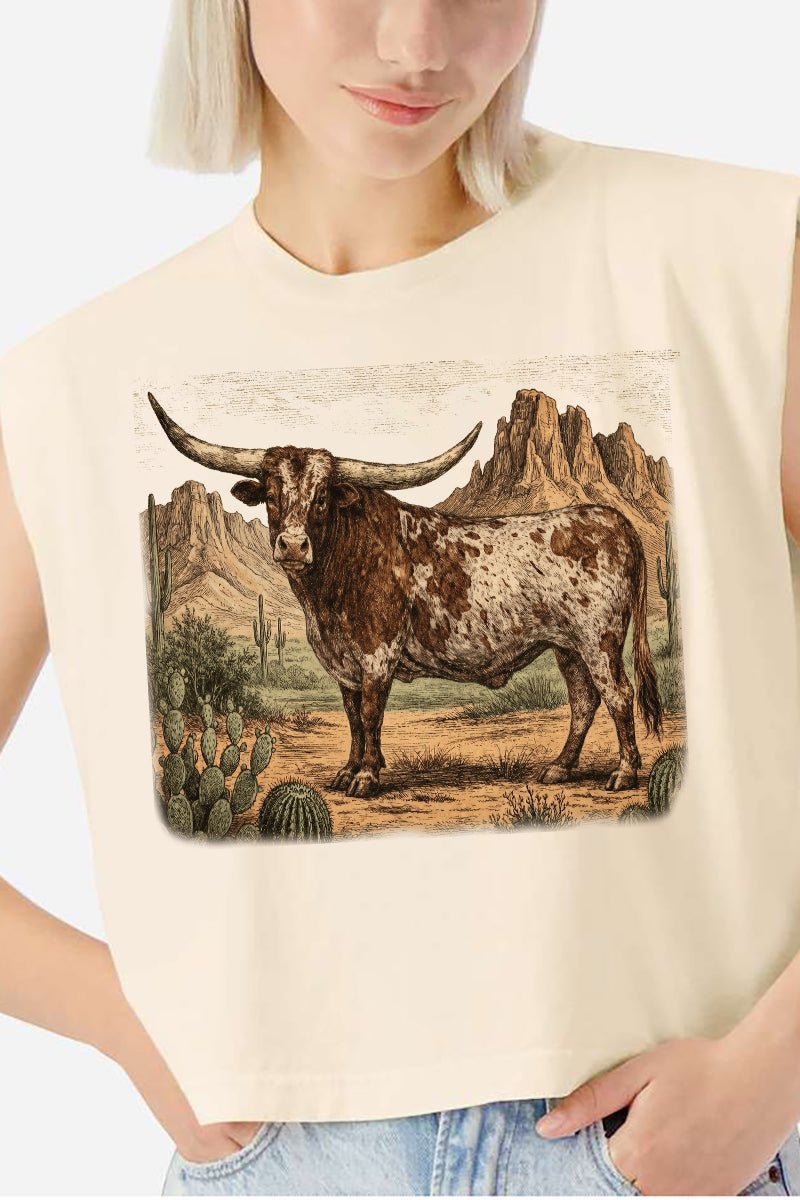 Desert Monarch Longhorn Women's Garment - Dyed Heavyweight Muscle Tee - Wholesale Accessory Market