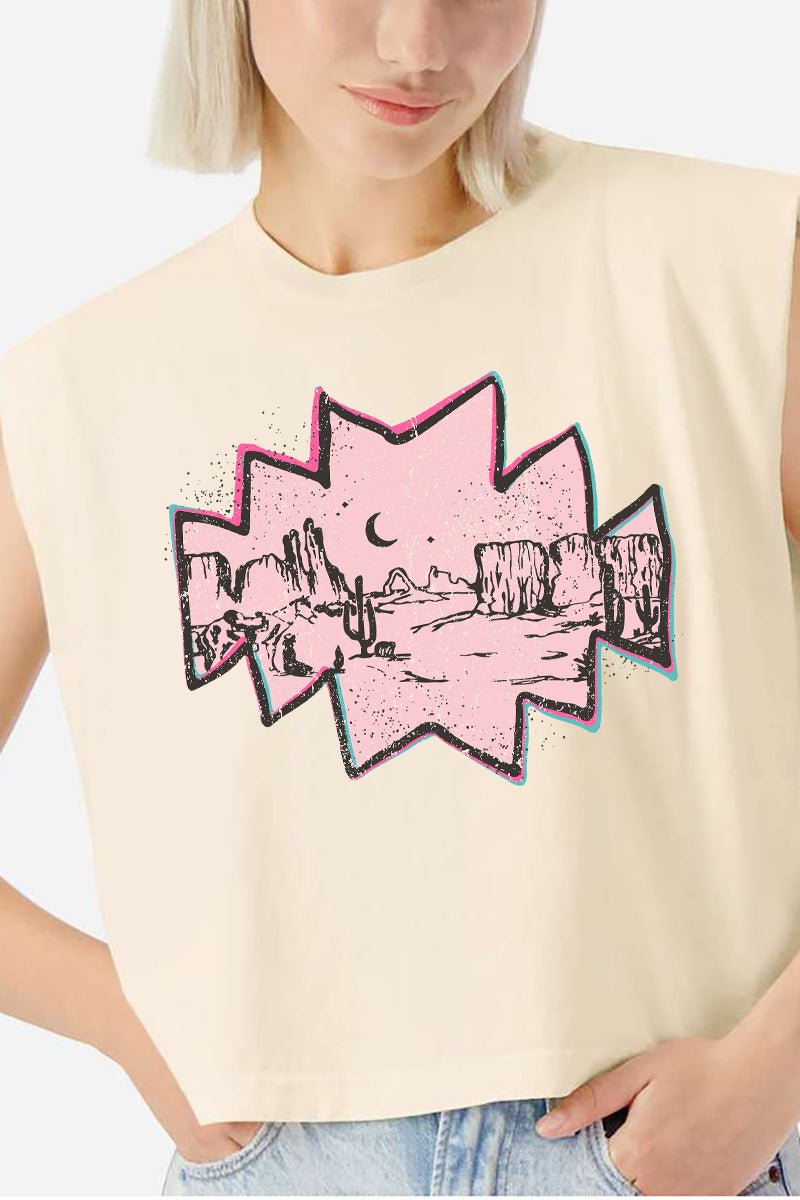 Pink Mesa Moonrise Women's Garment - Dyed Heavyweight Muscle Tee - Wholesale Accessory Market