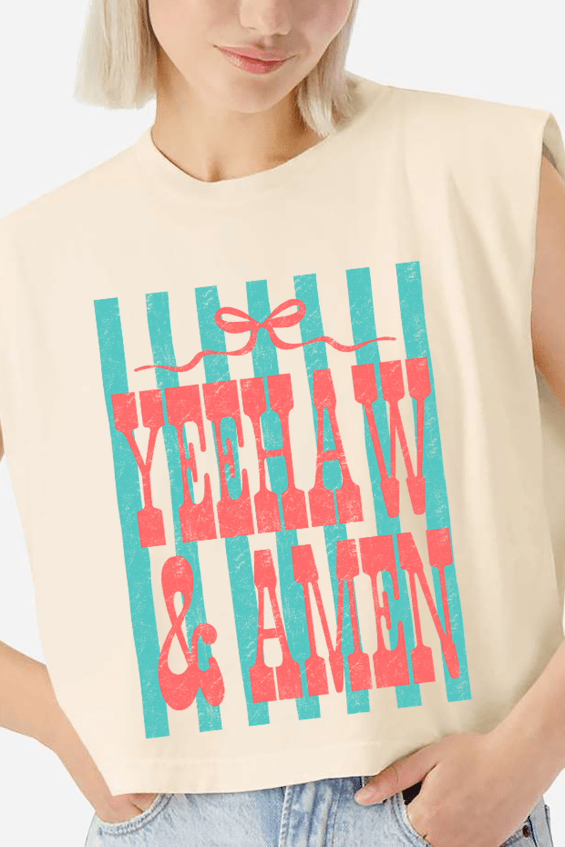 Striped Yeehaw & Amen Women's Garment - Dyed Heavyweight Muscle Tee - Wholesale Accessory Market
