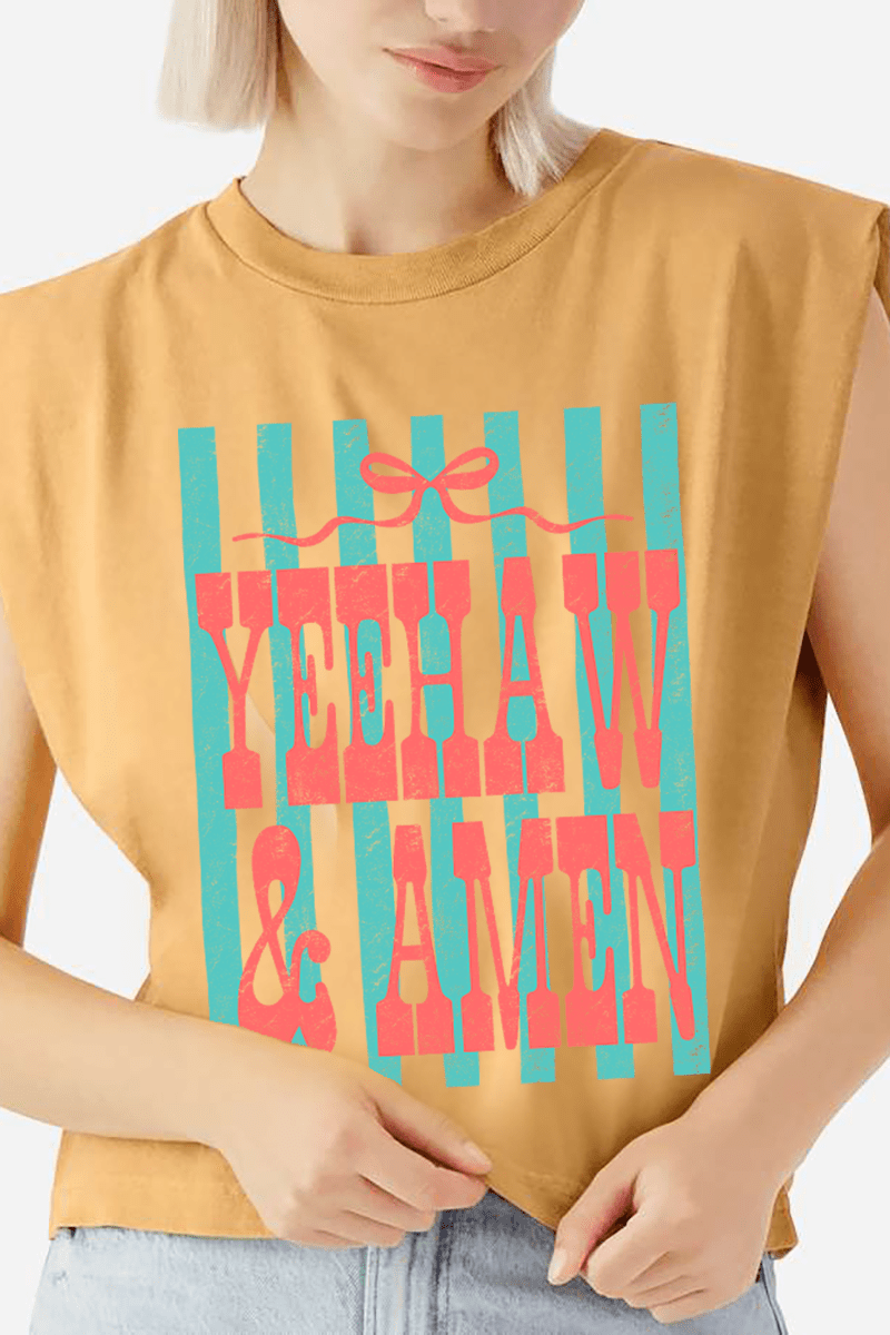 Striped Yeehaw & Amen Women's Garment - Dyed Heavyweight Muscle Tee - Wholesale Accessory Market