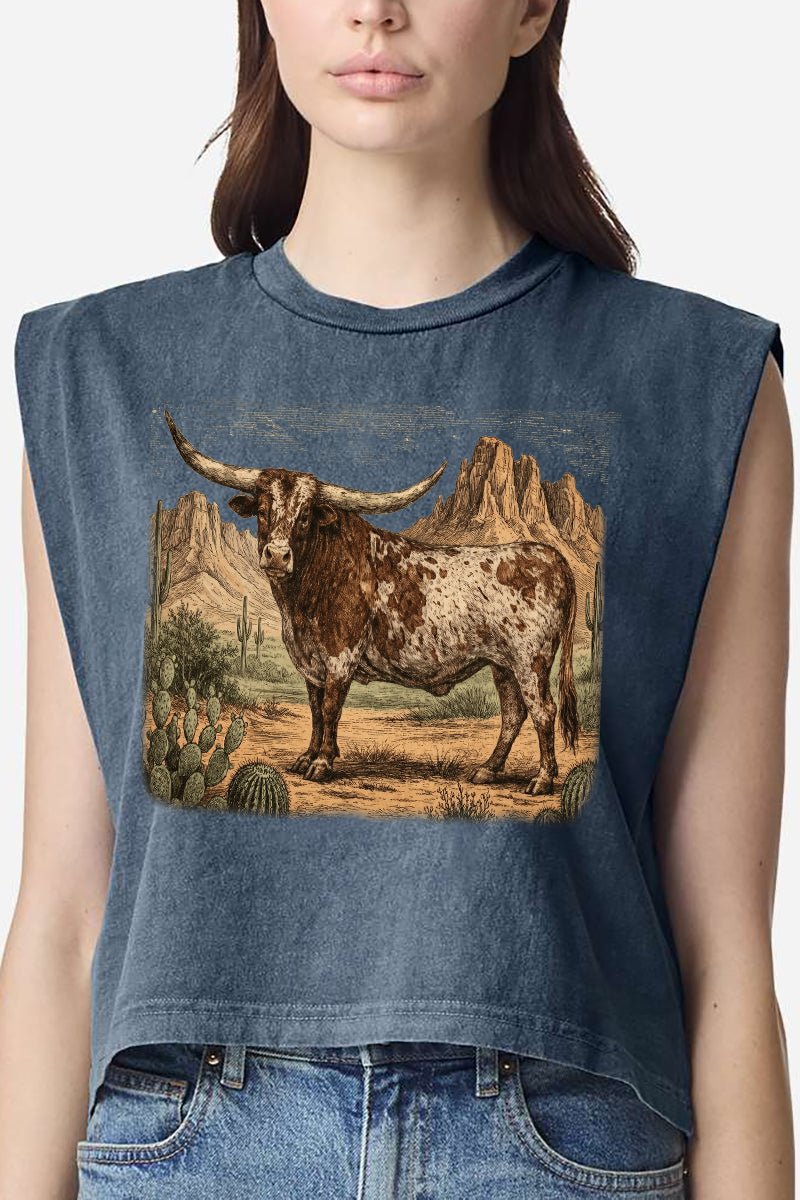 Desert Monarch Longhorn Women's Garment - Dyed Heavyweight Muscle Tee - Wholesale Accessory Market