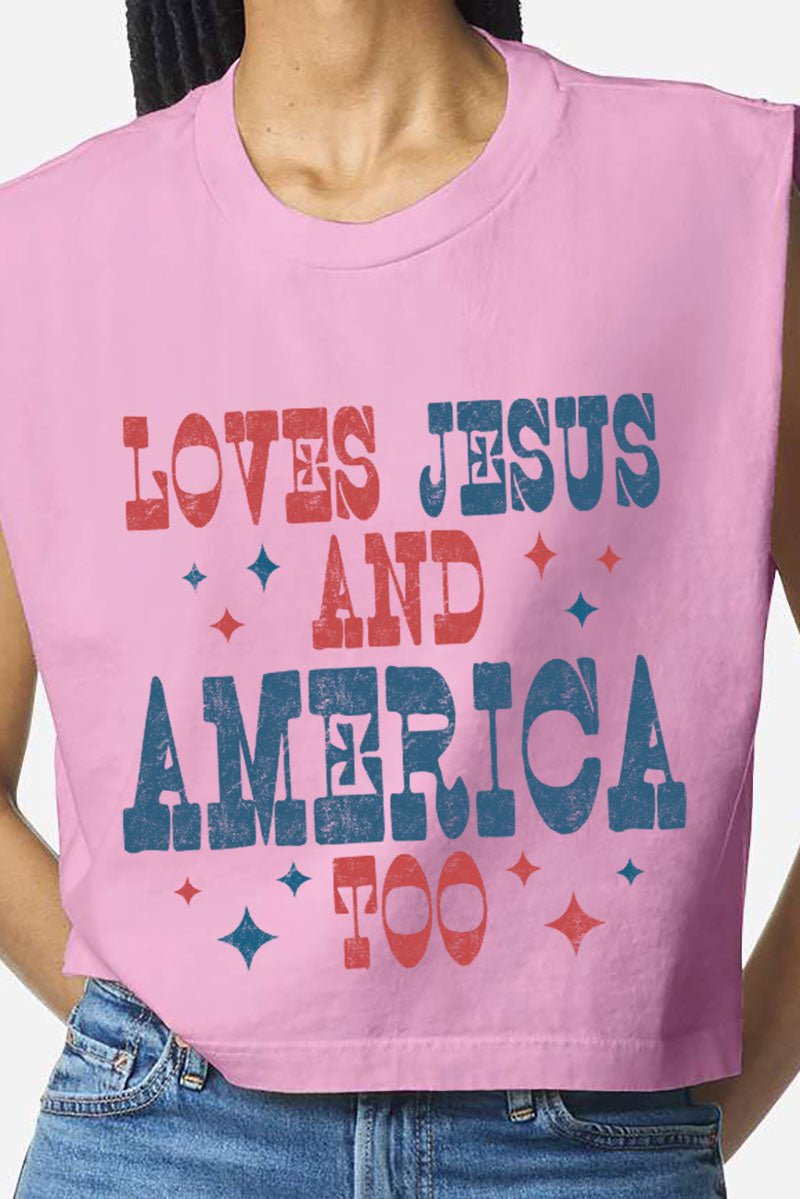 Retro Loves Jesus & America Too Women's Garment-Dyed Heavyweight Muscle Tee - Wholesale Accessory Market