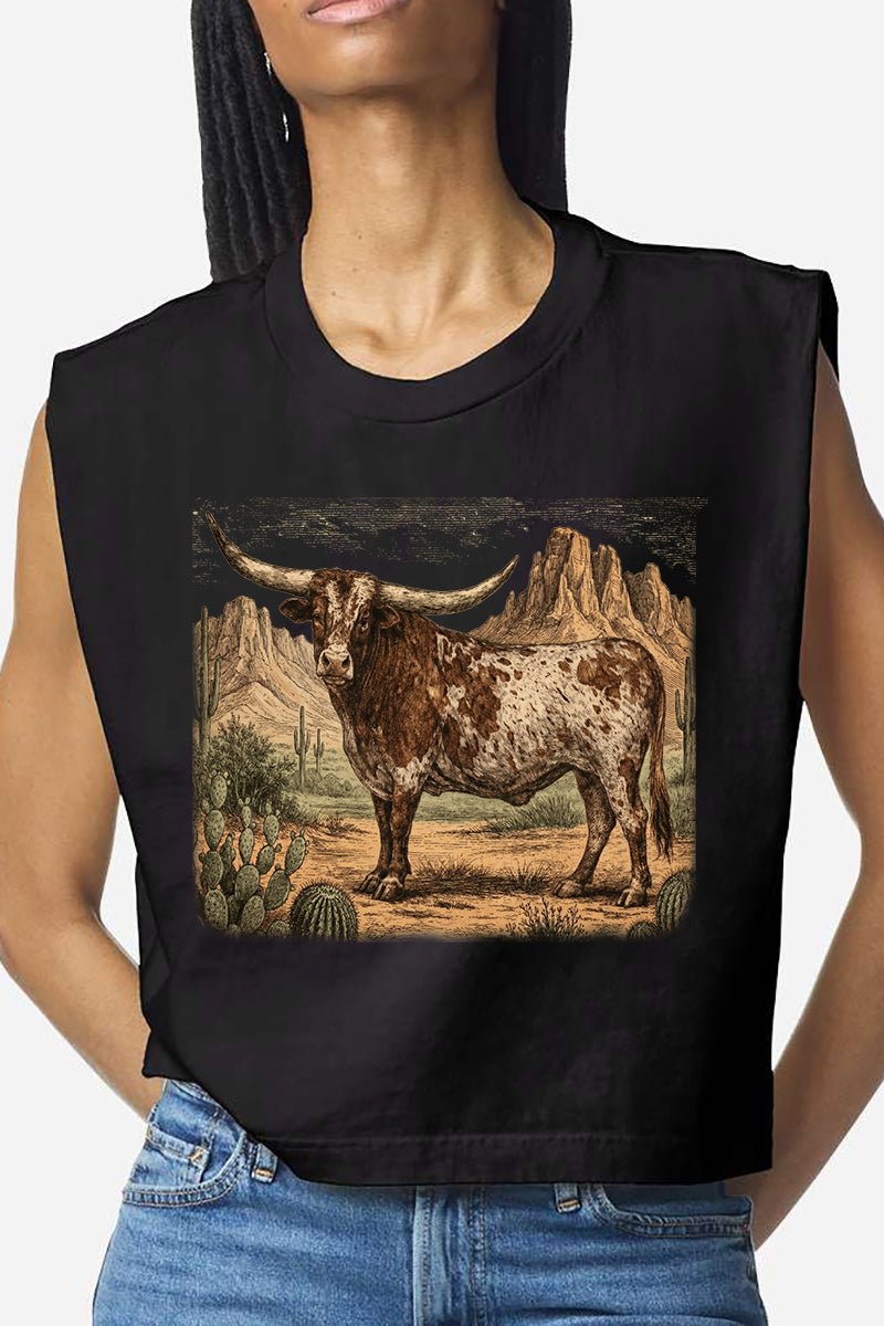 Desert Monarch Longhorn Women's Garment - Dyed Heavyweight Muscle Tee - Wholesale Accessory Market