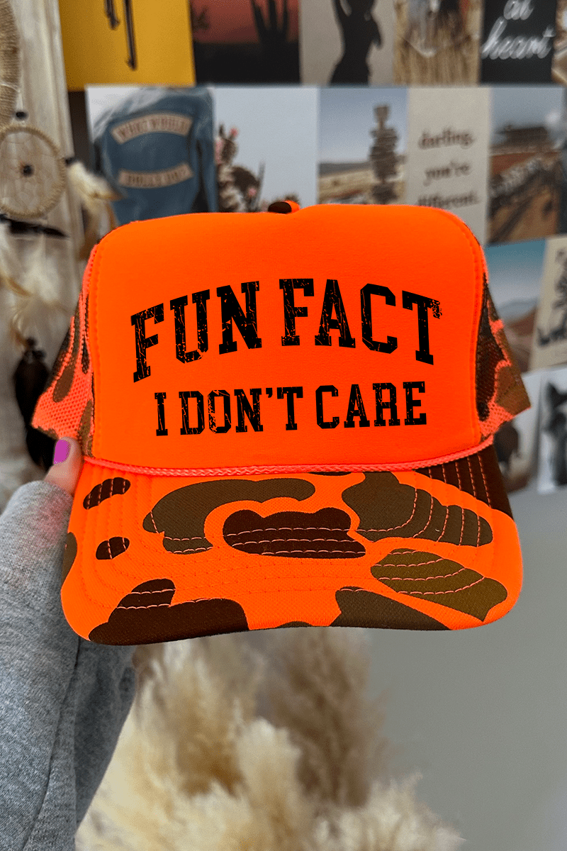 Distressed Fun Fact Otto Neon Orange Camo with Solid Foam Front Trucker Hat - Wholesale Accessory Market