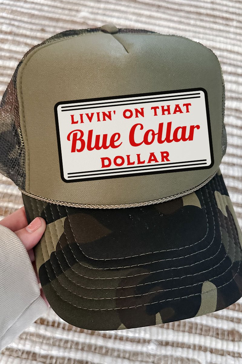 Blue Collar Dollar Otto Camo with Moss Green Foam Front Trucker Hat - Wholesale Accessory Market