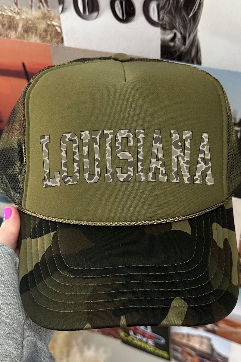 Camo Louisiana Otto Camo with Moss Green Foam Front Trucker Hat - Wholesale Accessory Market