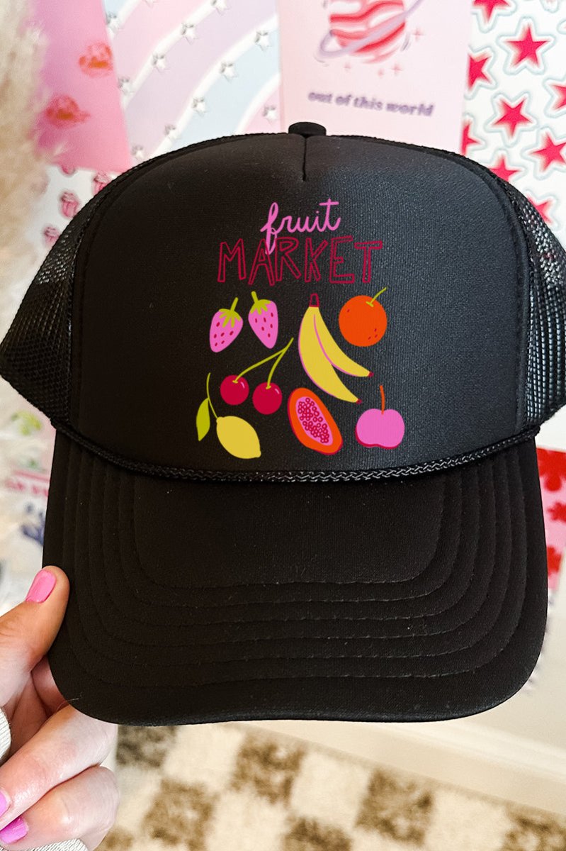 Doodle Fruit Market Otto Black Foam Front Trucker Hat - Wholesale Accessory Market