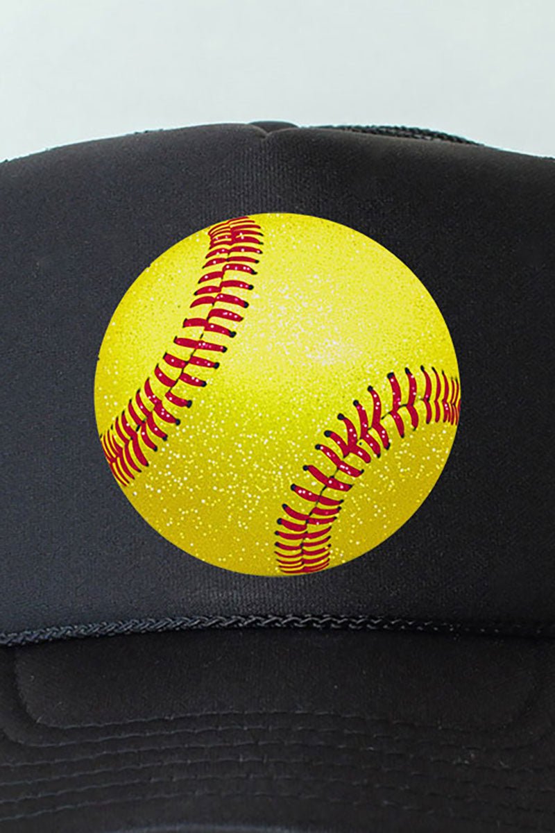 Faux Glitter Softball Otto Black Foam Front Trucker Hat - Wholesale Accessory Market