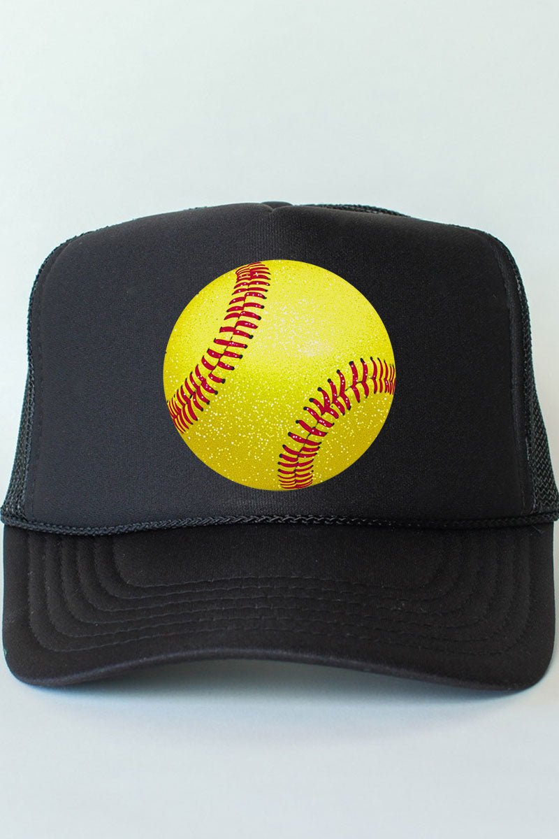 Faux Glitter Softball Otto Black Foam Front Trucker Hat - Wholesale Accessory Market
