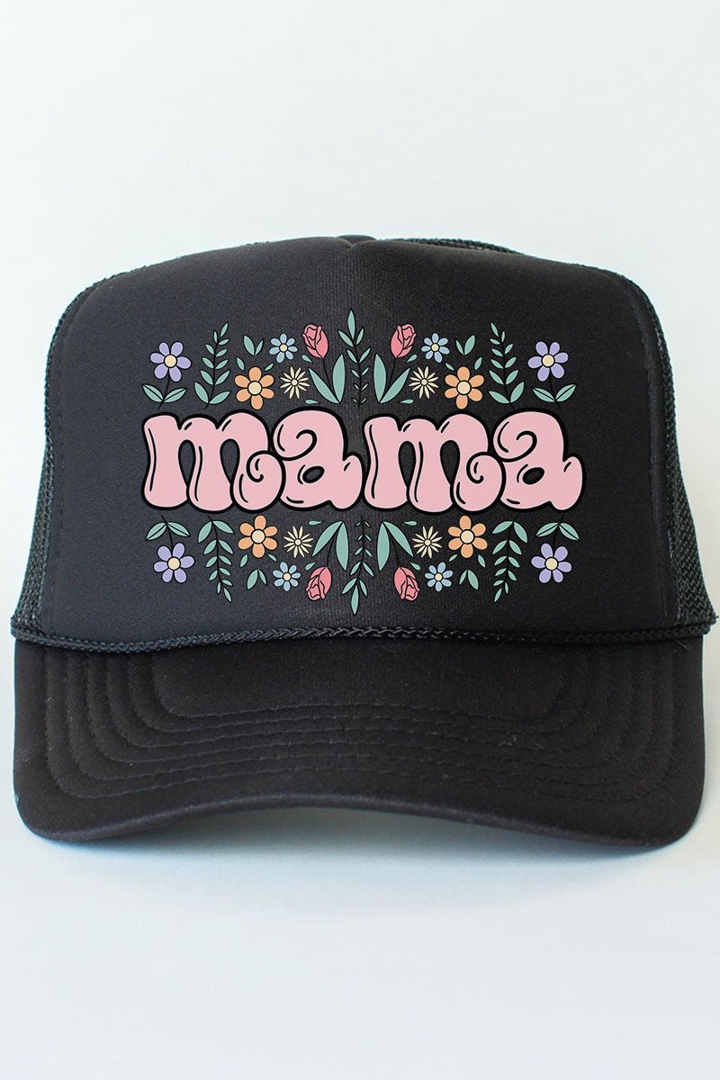 Floral Bubble Mama Otto Black Foam Front Trucker Hat - Wholesale Accessory Market