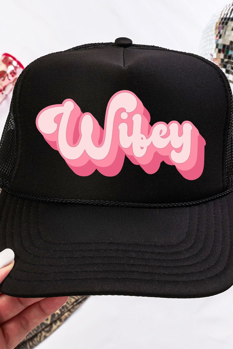Pink Retro Wifey Otto Black Foam Front Trucker Hat - Wholesale Accessory Market