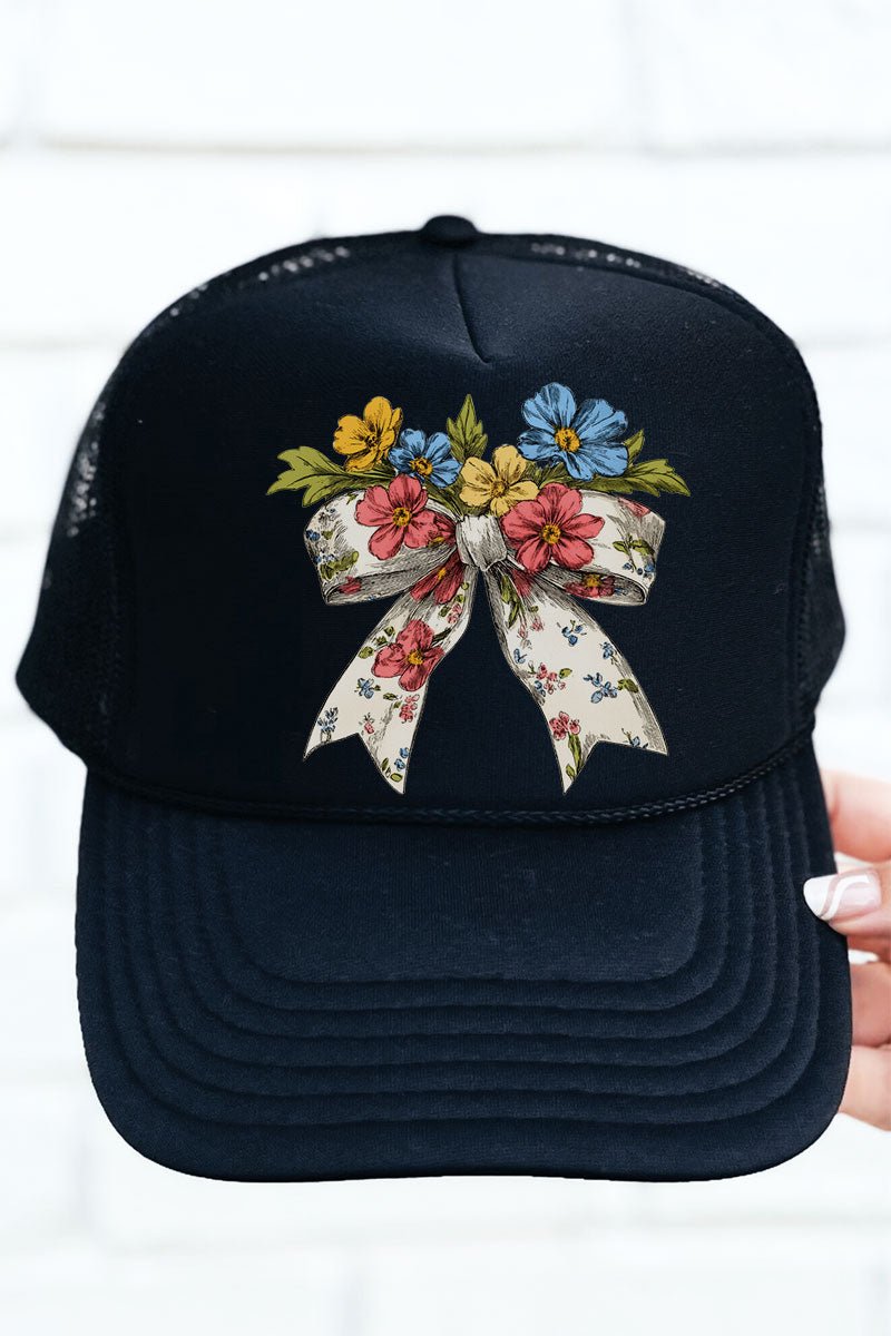 Spring Coquette Bouquet Otto Black Foam Front Trucker Hat - Wholesale Accessory Market