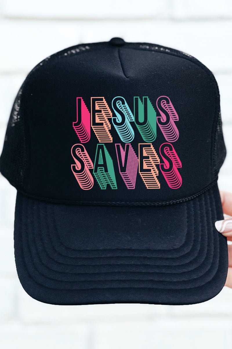 Stacked Jesus Saves Otto Black Foam Front Trucker Hat - Wholesale Accessory Market