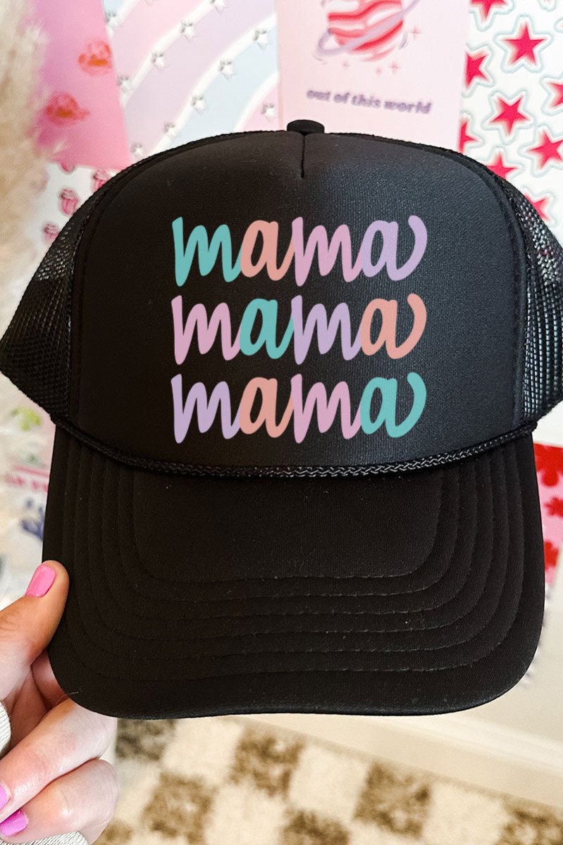 Stacked Pastel Mama Otto Black Foam Front Trucker Hat - Wholesale Accessory Market