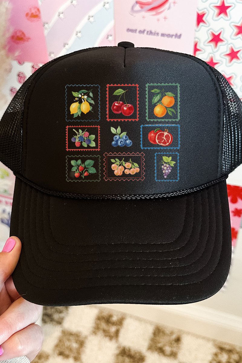 Summer Fruit Stamps Otto Black Foam Front Trucker Hat - Wholesale Accessory Market