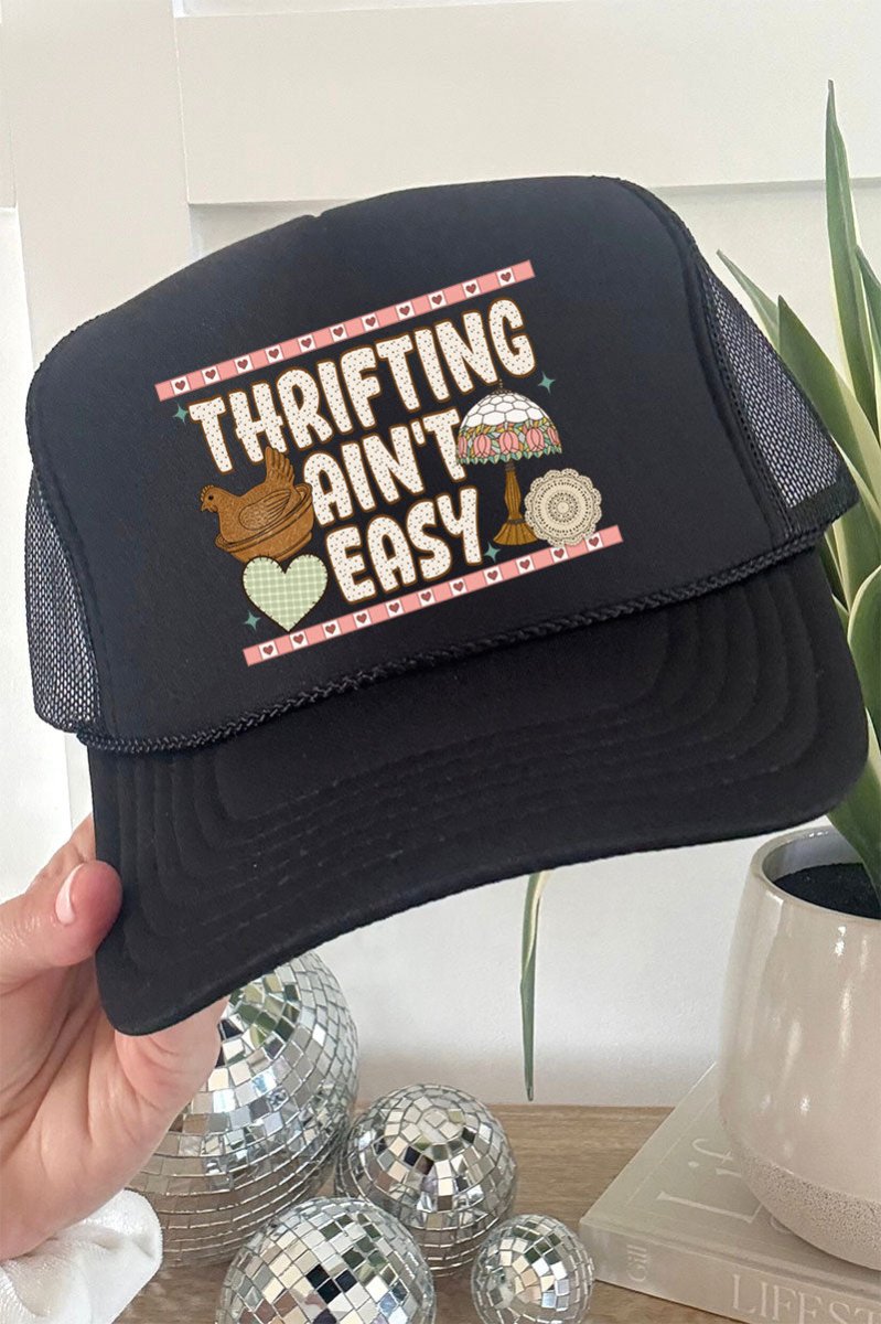 Thrifting Ain't Easy Otto Black Foam Front Trucker Hat - Wholesale Accessory Market