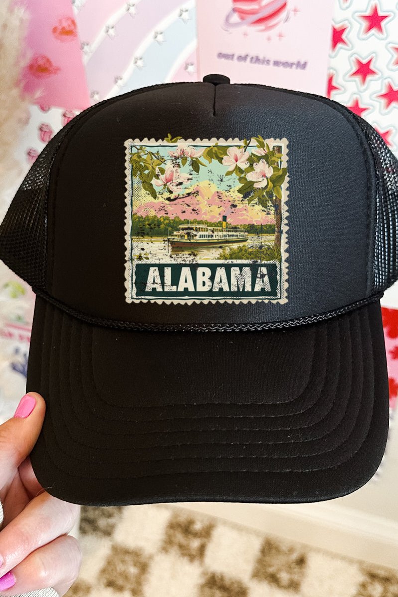 Vintage Alabama Stamp Otto Black Foam Front Trucker Hat - Wholesale Accessory Market