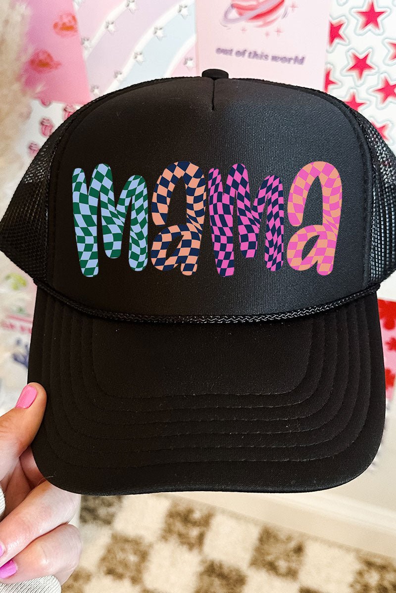 Wavy Checkered Mama Otto Black Foam Front Trucker Hat - Wholesale Accessory Market