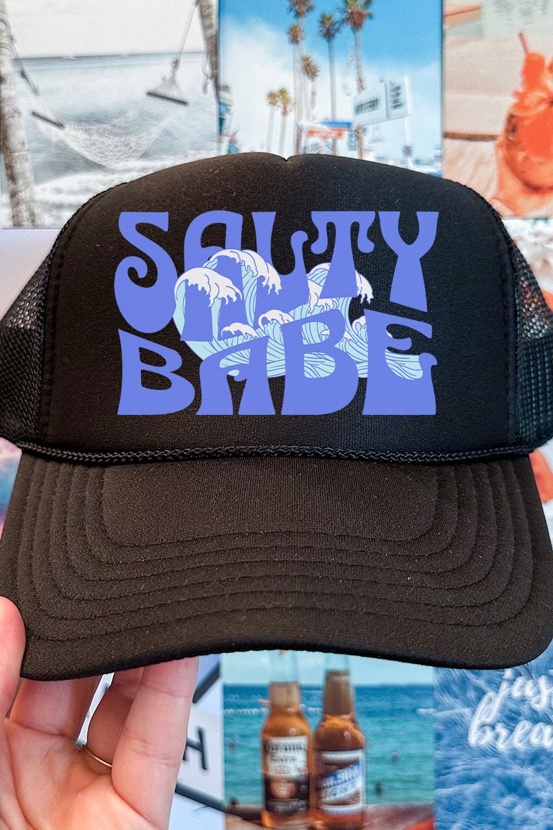 Wavy Salty Babe Otto Black Foam Front Trucker Hat - Wholesale Accessory Market