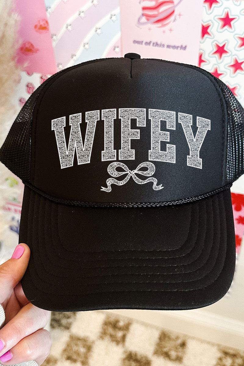 White Lace Wifey Otto Black Foam Front Trucker Hat - Wholesale Accessory Market