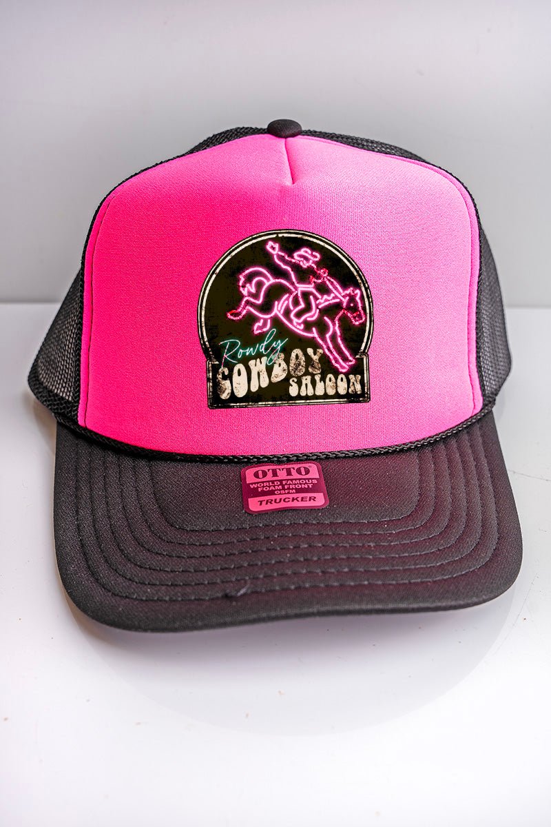 Rowdy Cowboy Saloon Black with Neon Pink Foam Front Trucker Hat - Wholesale Accessory Market