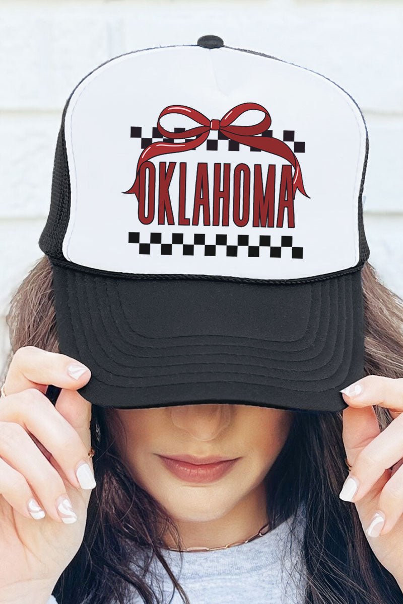Bow Oklahoma Check Otto Black with White Foam Front Trucker Hat - Wholesale Accessory Market