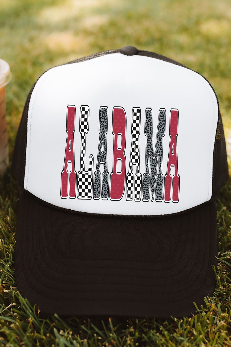 Checkered & Cheetah Alabama Otto Black with White Foam Front Trucker Hat - Wholesale Accessory Market