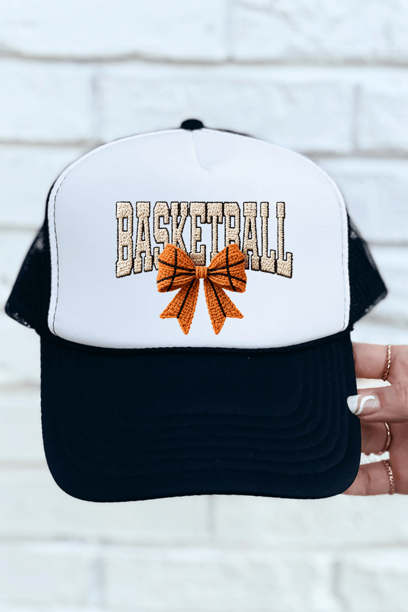 Faux Yarn Basketball Coquette Otto Black with White Foam Front Trucker Hat - Wholesale Accessory Market