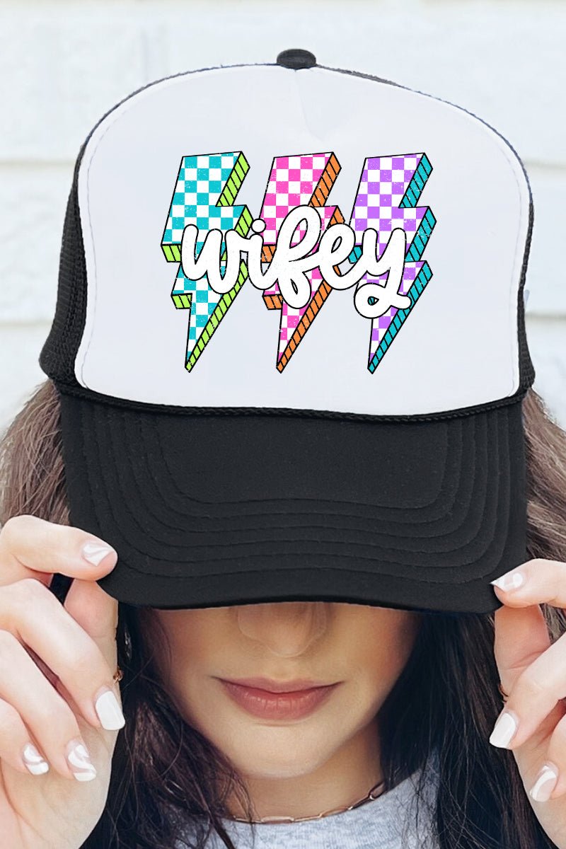 Neon Lightning Wifey Otto Black with White Foam Front Trucker Hat - Wholesale Accessory Market