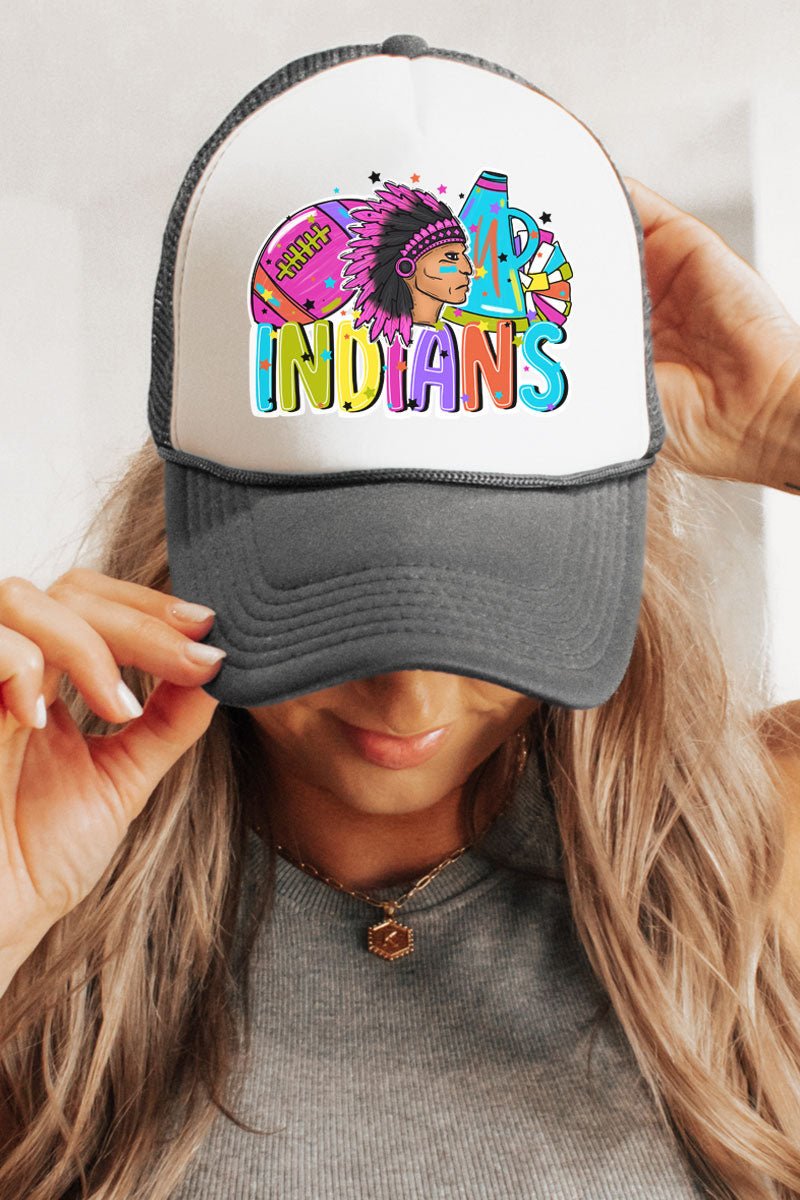 Bright Indians Colorful Otto Charcoal Gray with White Foam Front Trucker Hat - Wholesale Accessory Market