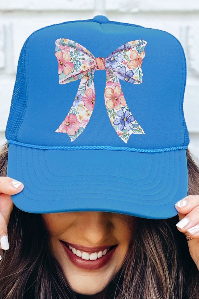 Cutesy Floral Bow Otto Columbia Blue Foam Front Trucker Hat - Wholesale Accessory Market