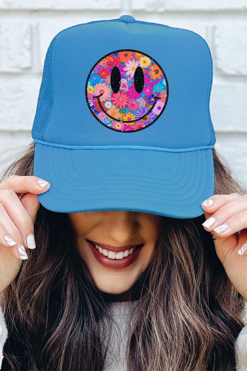Retro Happy Smiles Otto Columbia Blue Foam Front Trucker Hat - Wholesale Accessory Market