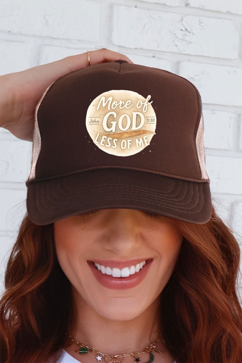 More Of God Less Of Me Otto Dark Brown and Khaki Foam Front Back Split Color Trucker Hat - Wholesale Accessory Market