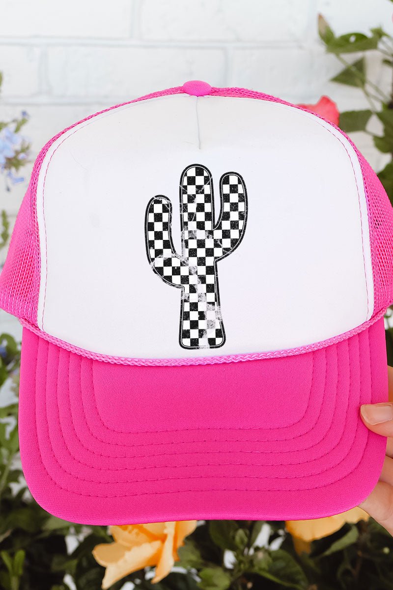 Checkered Cactus Otto Hot Pink with White Foam Front Trucker Hat - Wholesale Accessory Market