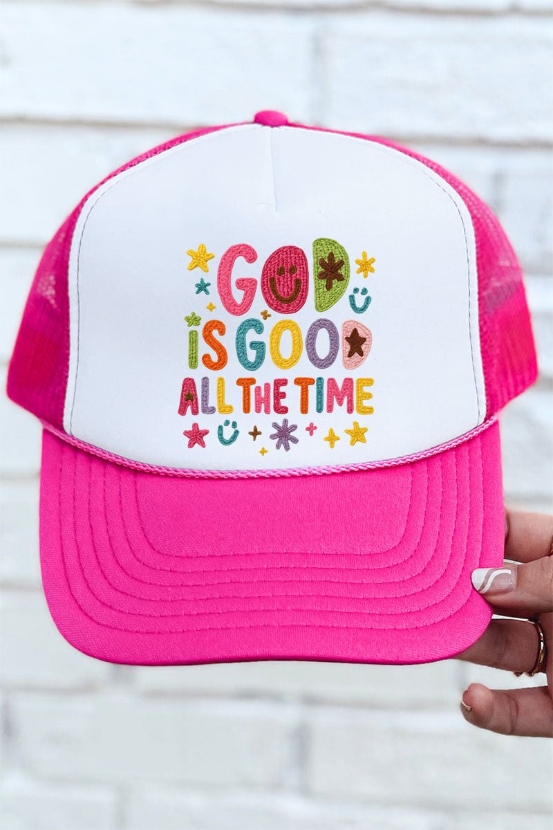 Faux Yarn God Is Good Otto Hot Pink with White Foam Front Trucker Hat - Wholesale Accessory Market