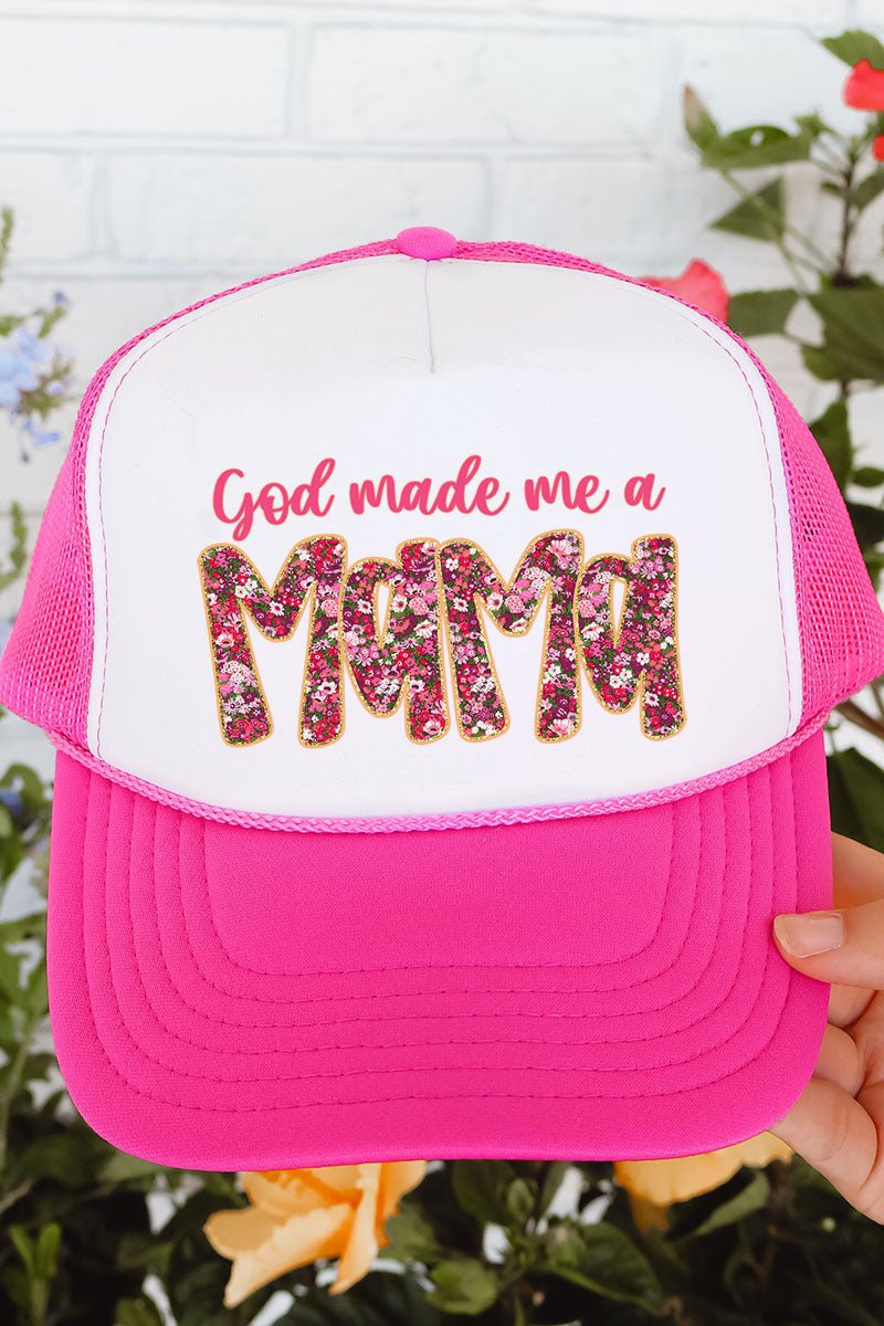Pink God Made Me A Mama Otto Hot Pink with White Foam Front Trucker Hat - Wholesale Accessory Market