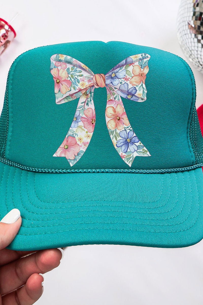 Cutesy Floral Bow Otto Jade Foam Front Trucker Hat - Wholesale Accessory Market