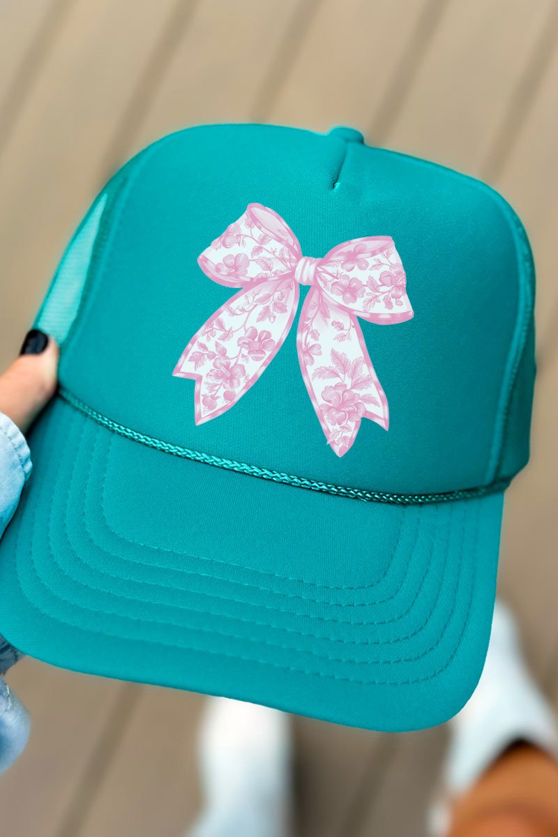 Pink Chinoiserie Coquette Bow Otto Jade Foam Front Trucker Hat - Wholesale Accessory Market