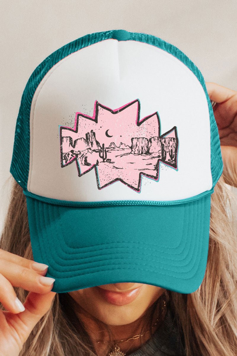 Pink Mesa Moonrise Otto Jade with White Foam Front Trucker Hat - Wholesale Accessory Market