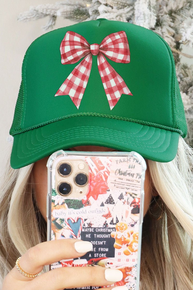 Red Gingham Bow Otto Kelly Foam Front Trucker Hat - Wholesale Accessory Market