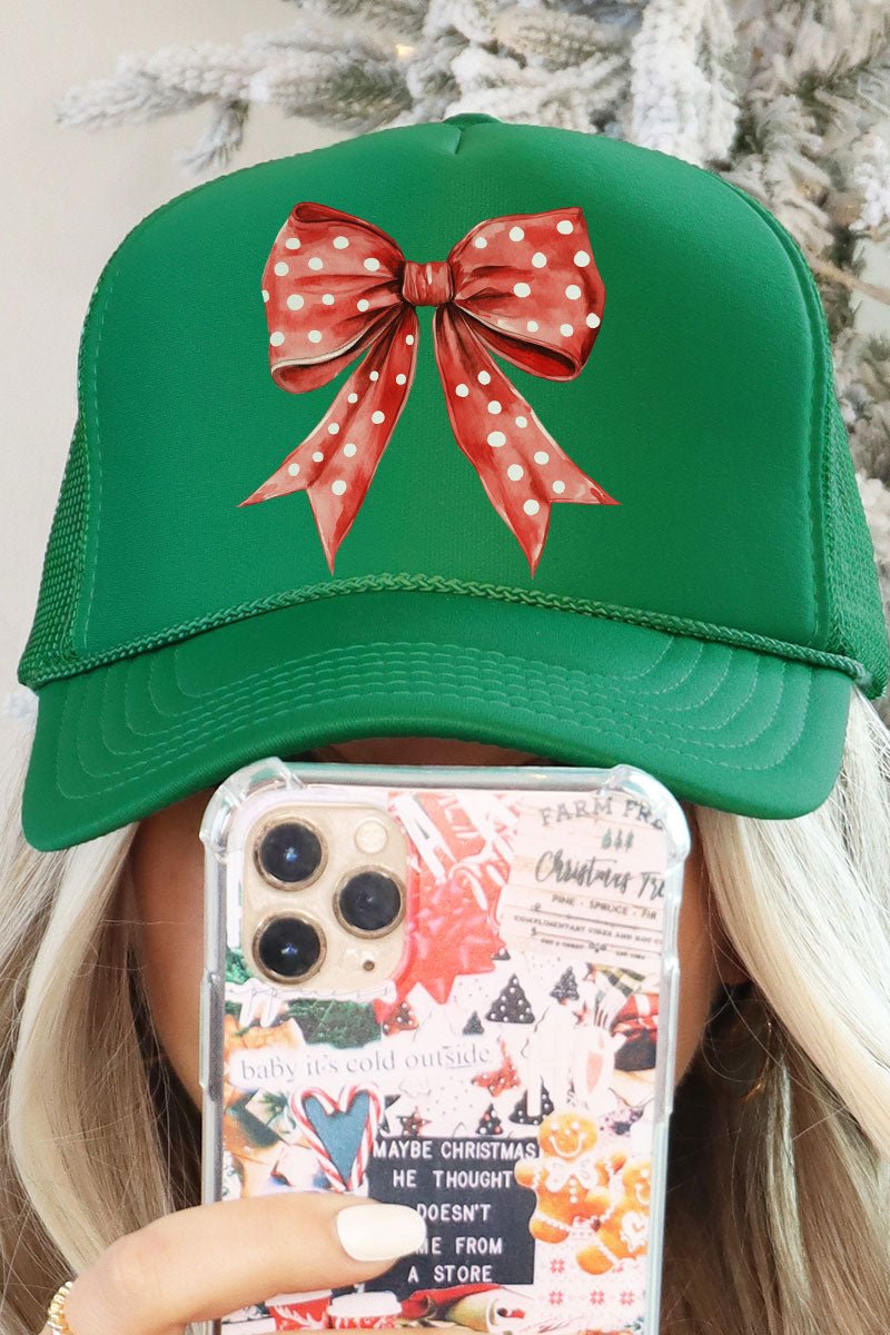 Red Raspberry Dot Bow Otto Kelly Foam Front Trucker Hat - Wholesale Accessory Market