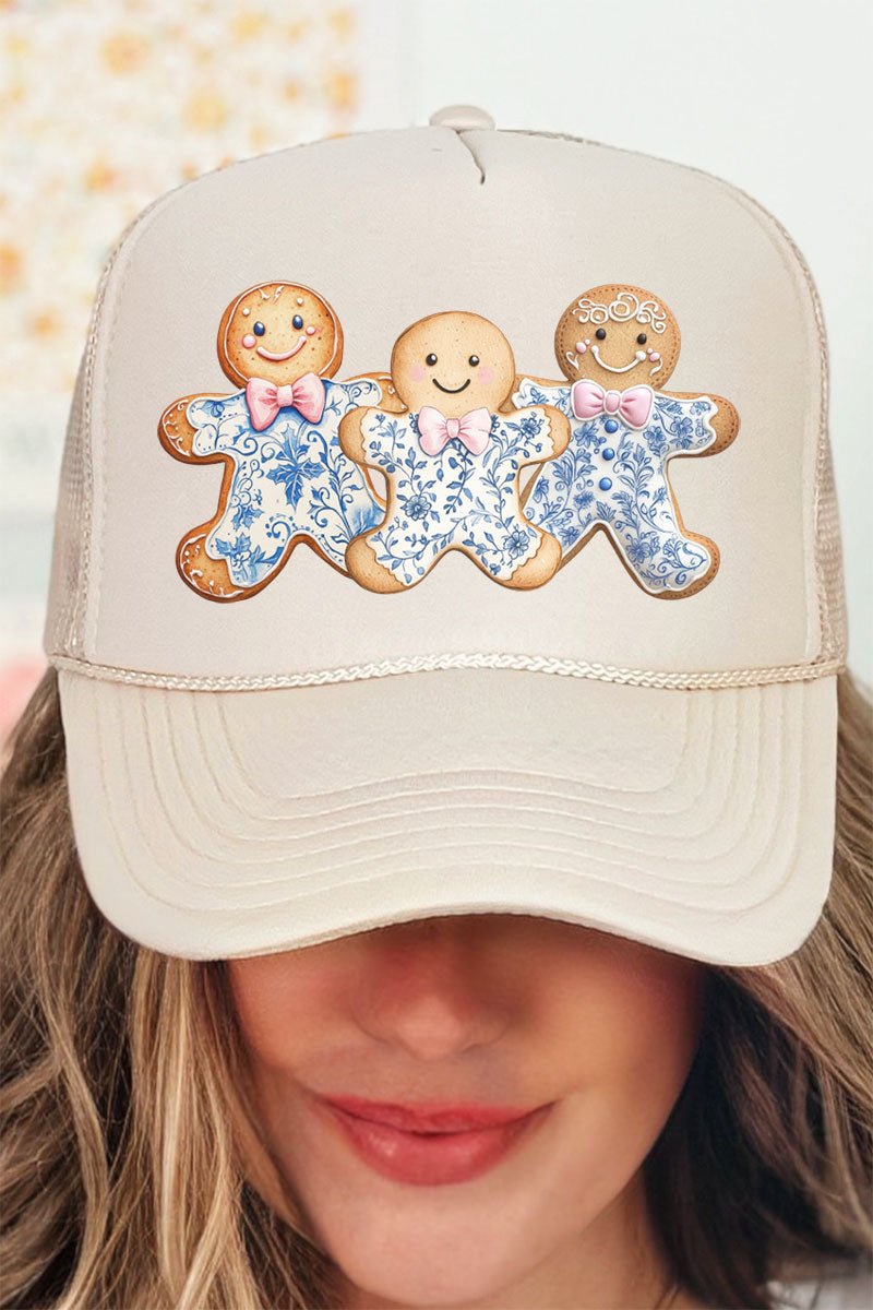Gingerbread Chinoiserie Christmas Otto Khaki Foam Front Trucker Hat - Wholesale Accessory Market