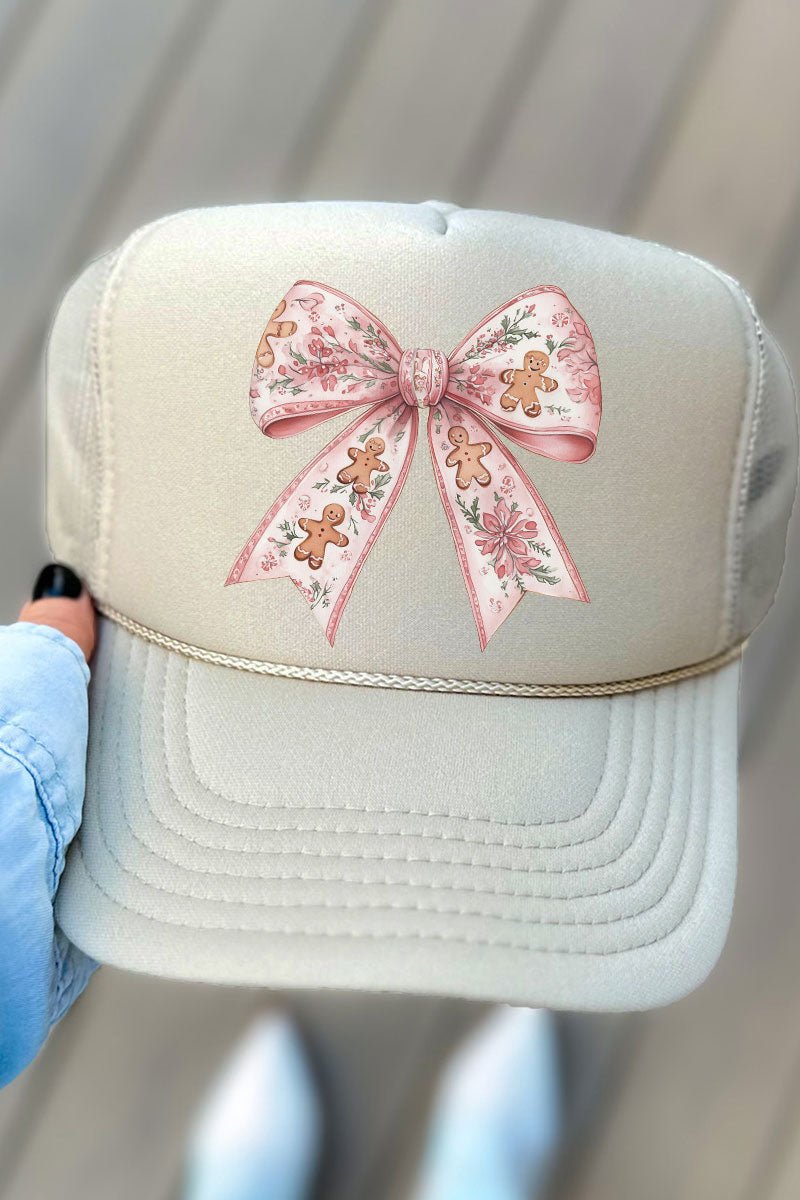 Gingerbread Coquette Bow Otto Khaki Foam Front Trucker Hat - Wholesale Accessory Market