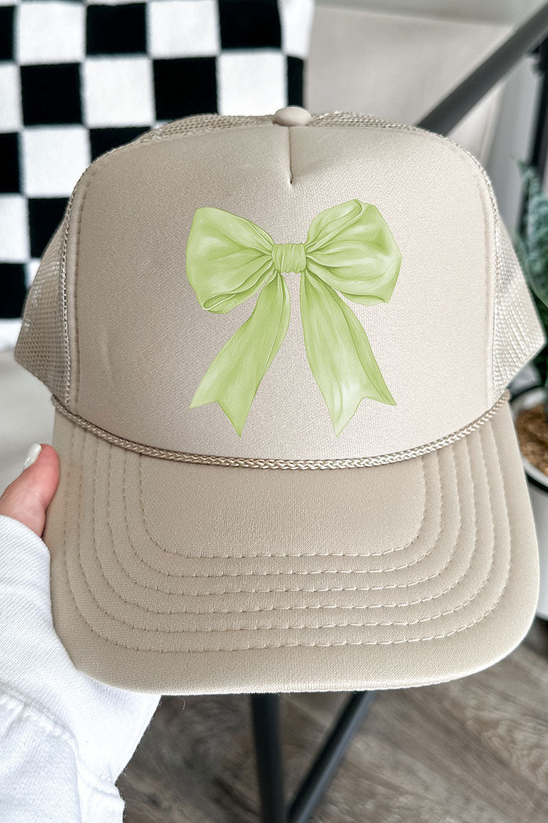 Green Watercolor Bow Otto Khaki Foam Front Trucker Hat - Wholesale Accessory Market
