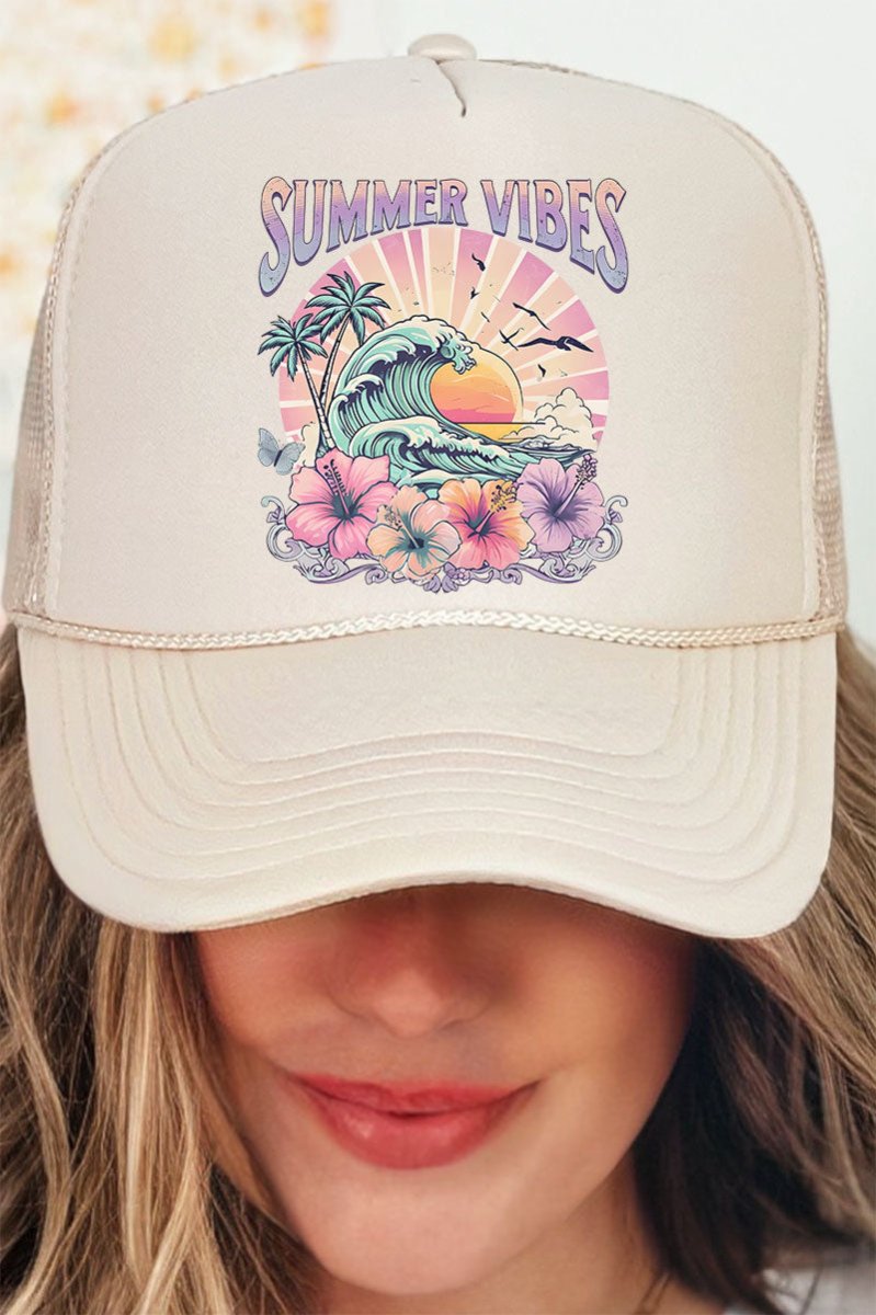 Hawaiian Summer Vibes Otto Khaki Foam Front Trucker Hat - Wholesale Accessory Market