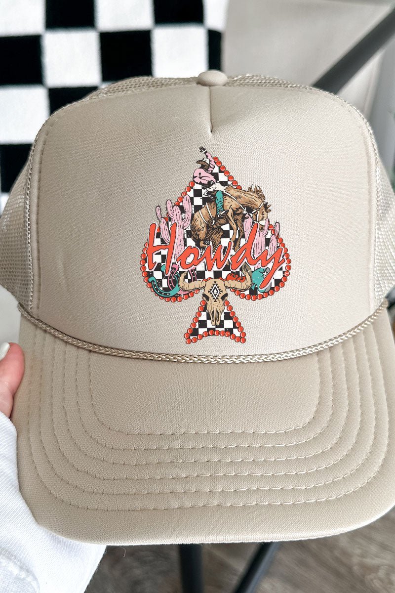 Howdy Cactus Spade Otto Khaki Foam Front Trucker Hat - Wholesale Accessory Market