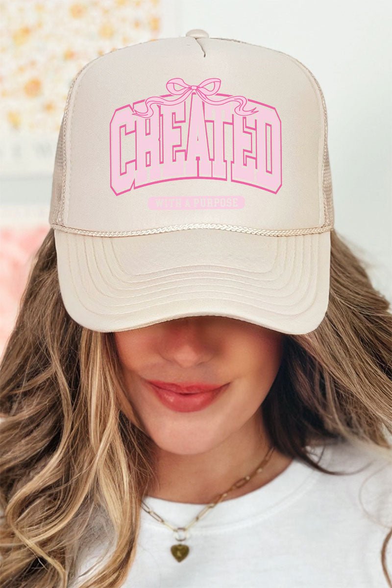 Pink Created With A Purpose Otto Khaki Foam Front Trucker Hat - Wholesale Accessory Market